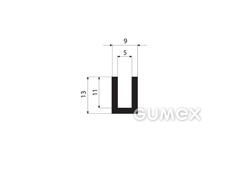Pryžový profil tvaru "U", 13x9/5mm, 70°ShA, EPDM, -40°C/+100°C, černý